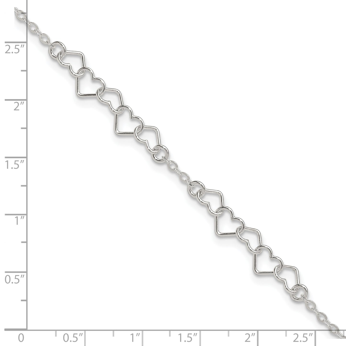 Sterling Silver 9inch Polished Fancy Heart Link Anklet