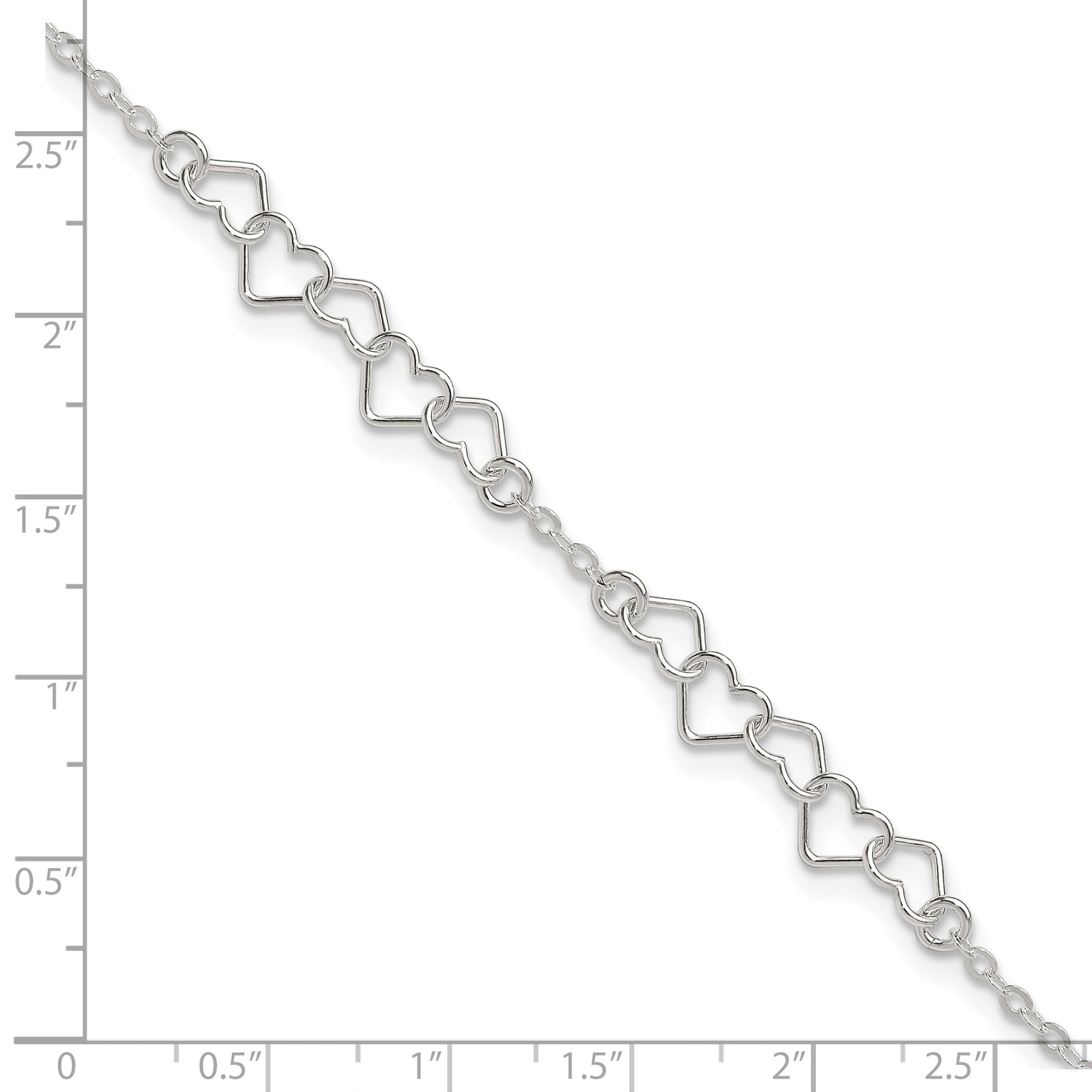 Sterling Silver 9inch Polished Fancy Heart Link Anklet