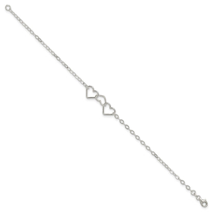 Sterling Silver 9inch Solid Polished Fancy Heart Link Anklet