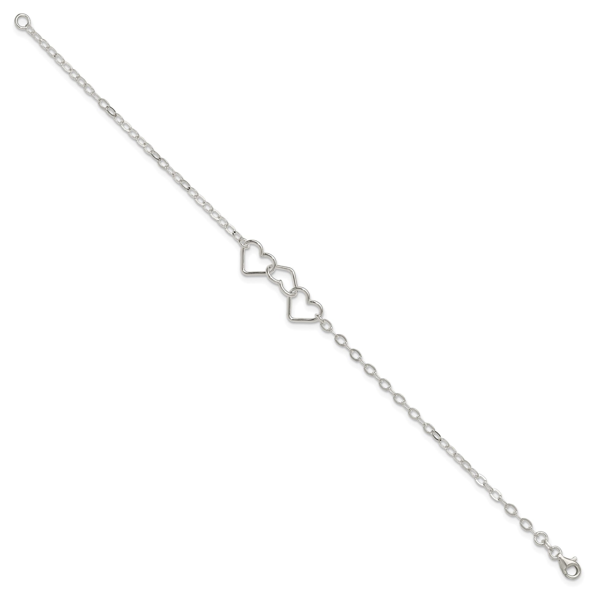 Sterling Silver 10inch Solid Polished Fancy Heart Link Anklet