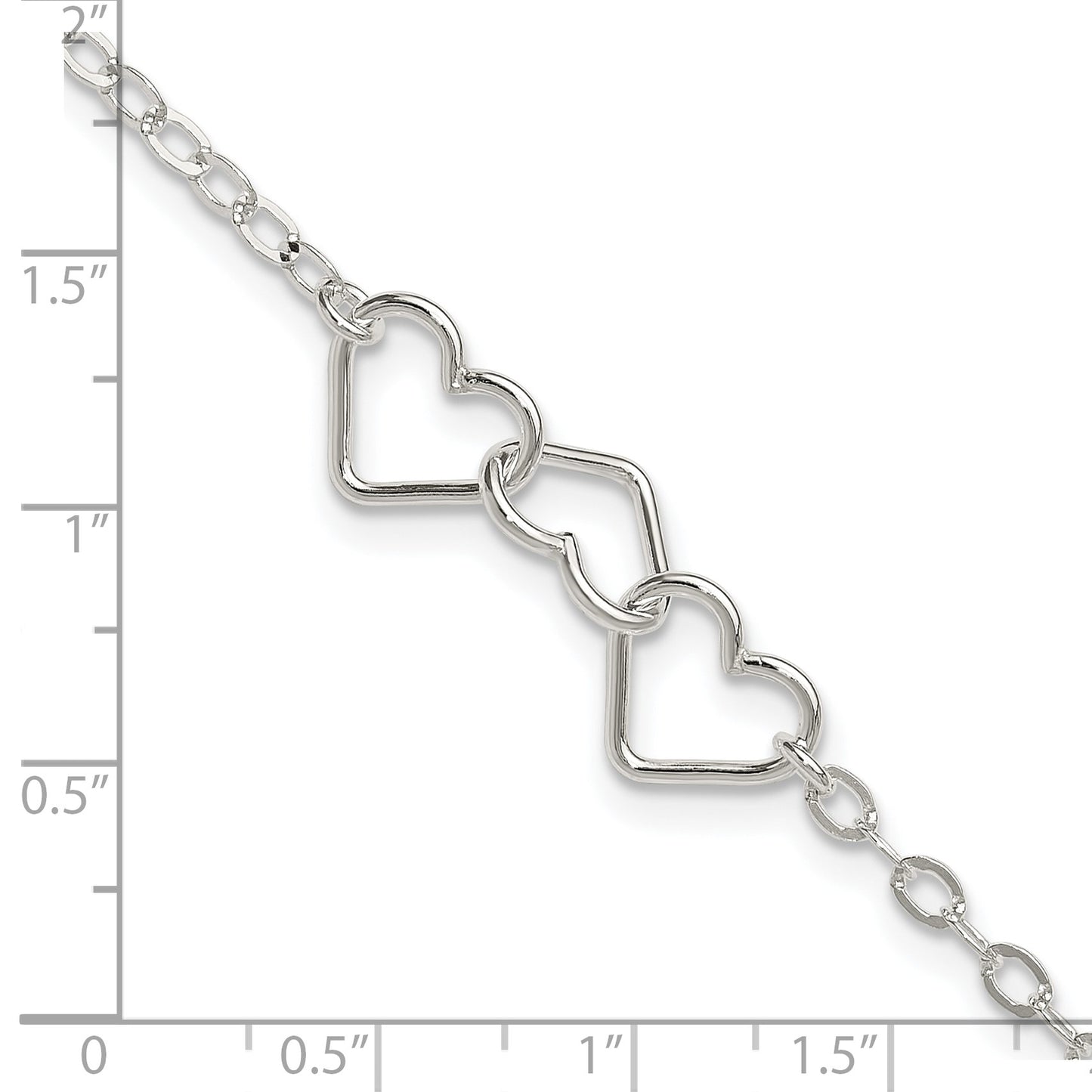 Sterling Silver 9inch Solid Polished Fancy Heart Link Anklet