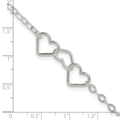 Sterling Silver 10inch Solid Polished Fancy Heart Link Anklet