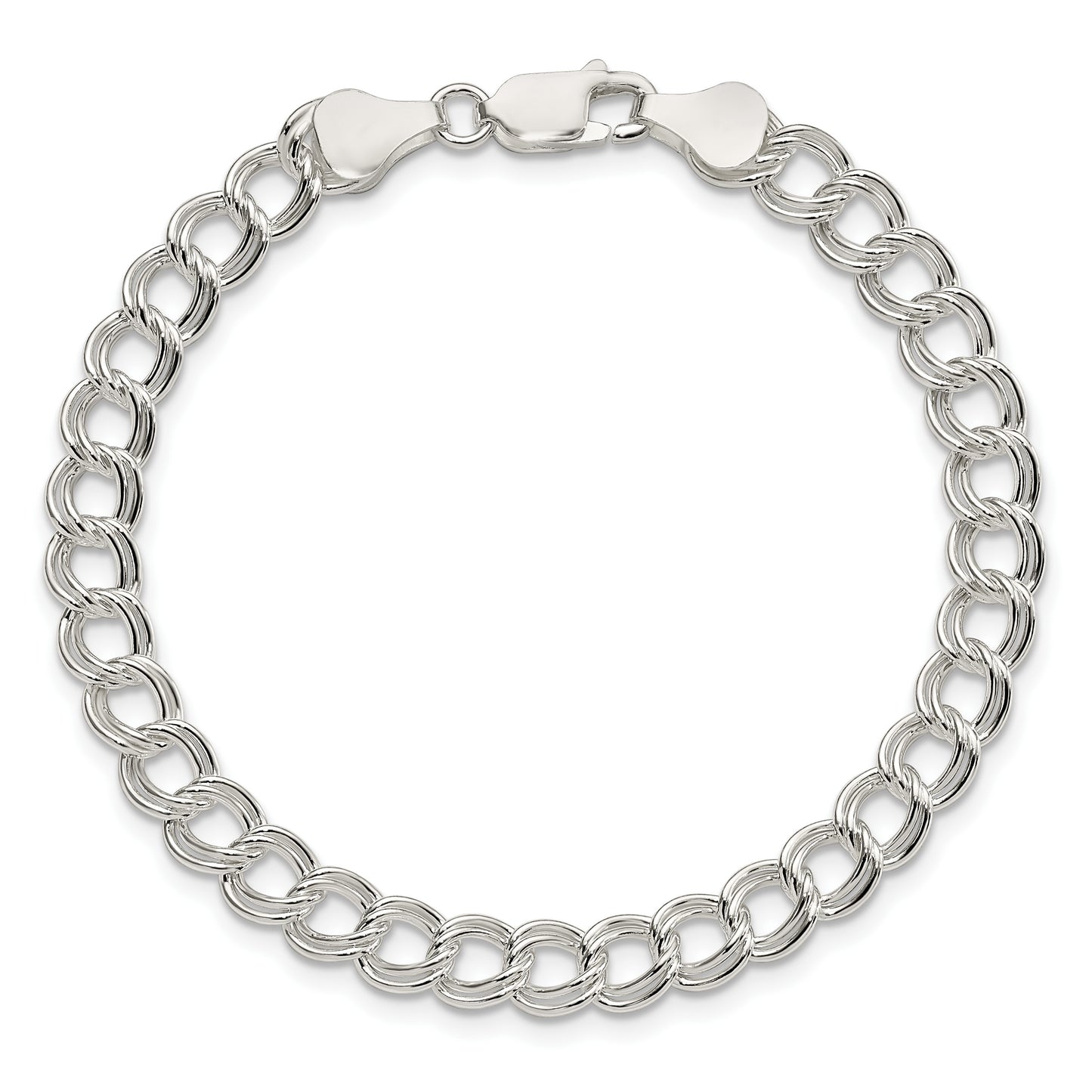 Sterling Silver 6mm Solid Double Link Charm Bracelet