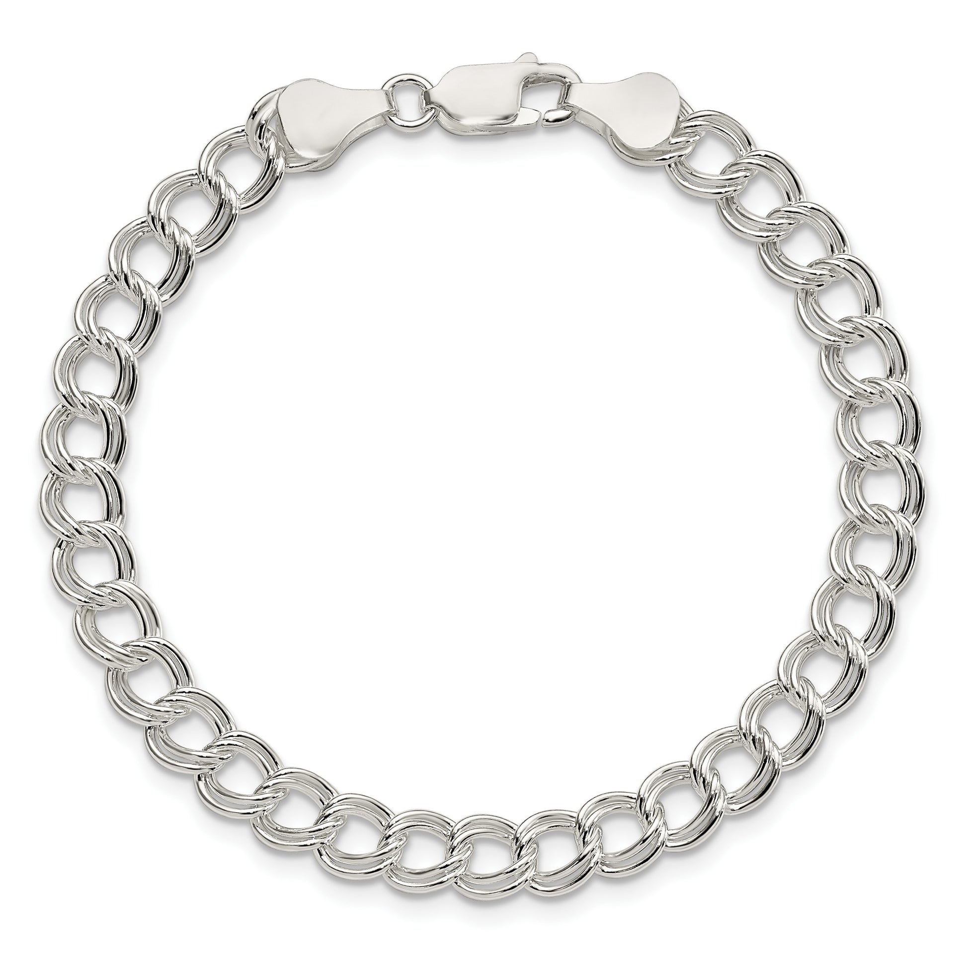 Sterling Silver 6mm Solid Double Link Charm Bracelet
