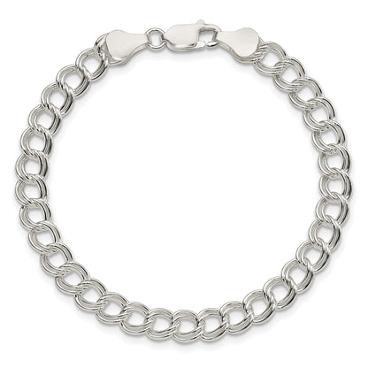 Sterling Silver 6mm Solid Double Link Charm Bracelet