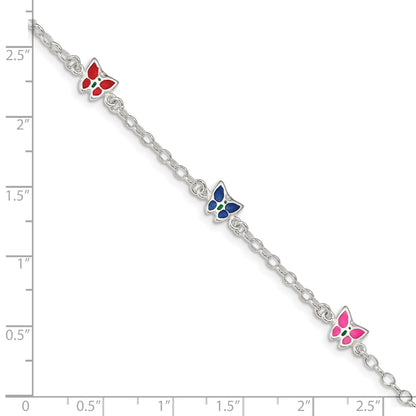 Sterling Silver Multi-color Enamel Butterfly w/ 1in ext. Children's Bracele