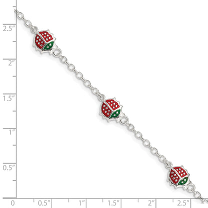 Sterling Silver Multi-color Enamel Ladybugs w/ 1in ext. Children's Bracelet