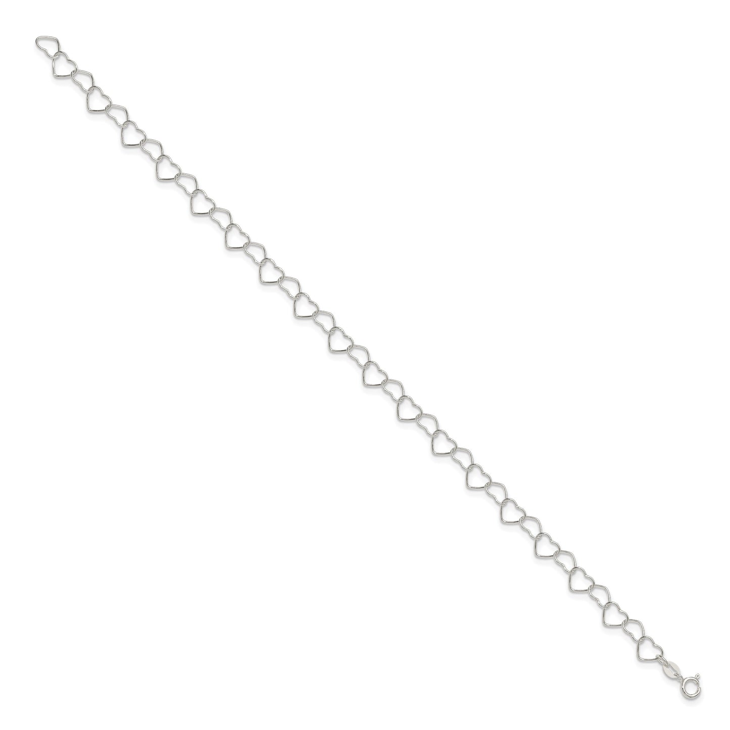 Sterling Silver 0.6mm Fancy Heart Link Anklet