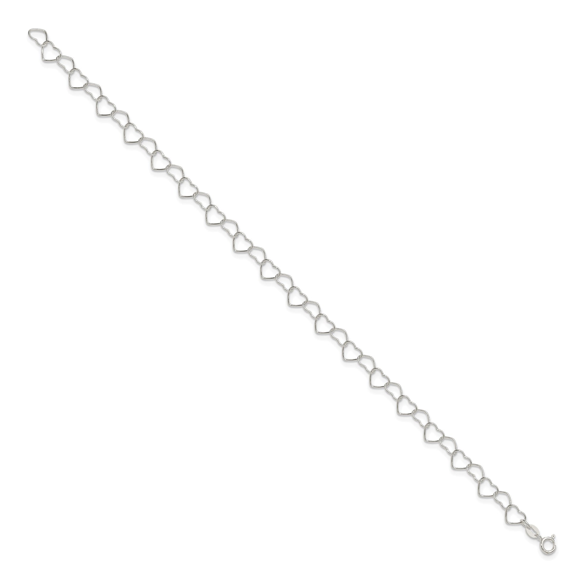 Sterling Silver 0.6mm Fancy Heart Link Anklet