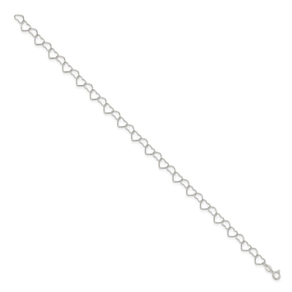 Sterling Silver 0.6mm Fancy Heart Link Anklet
