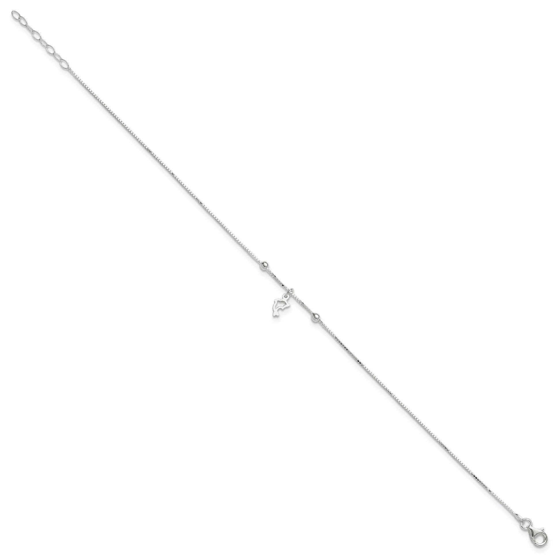 Sterling Silver Dolphin 9 inch Plus 1 inch Extender - Total 10 inch Anklet