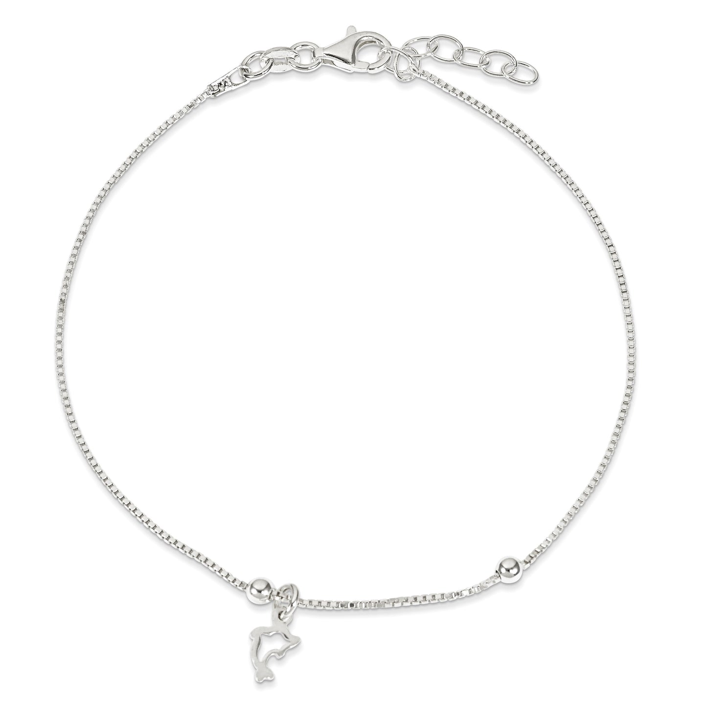 Sterling Silver Dolphin 9 inch Plus 1 inch Extender - Total 10 inch Anklet