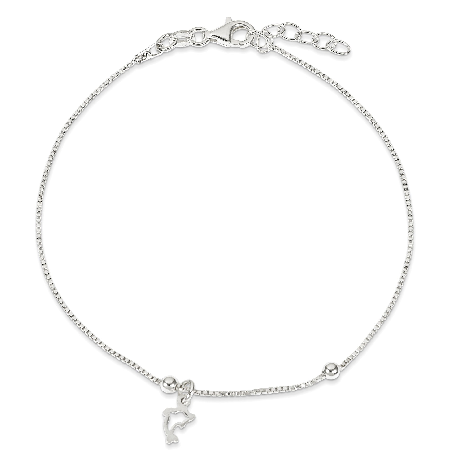 Sterling Silver Dolphin 9 inch Plus 1 inch Extender - Total 10 inch Anklet