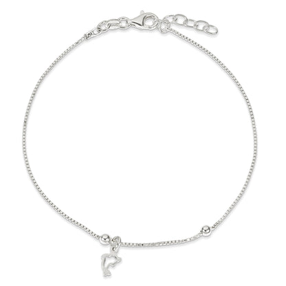 Sterling Silver Dolphin 9 inch Plus 1 inch Extender - Total 10 inch Anklet