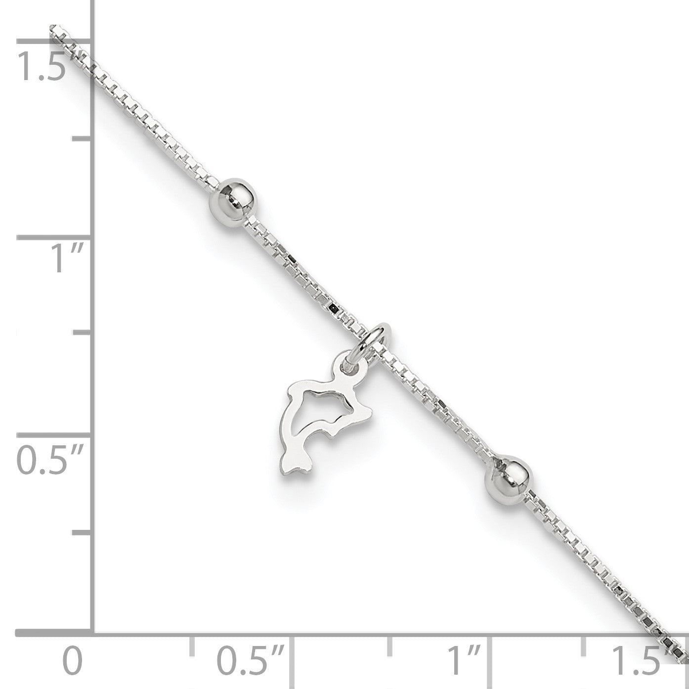 Sterling Silver Dolphin 9 inch Plus 1 inch Extender - Total 10 inch Anklet
