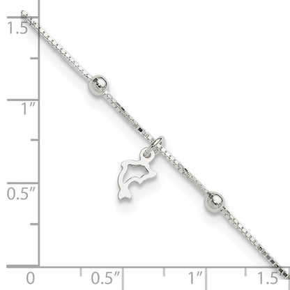 Sterling Silver Dolphin 9 inch Plus 1 inch Extender - Total 10 inch Anklet