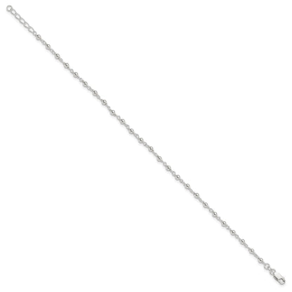 Sterling Silver Beaded 9 inch Plus 1 inch Extender - Total 10 inch Anklet