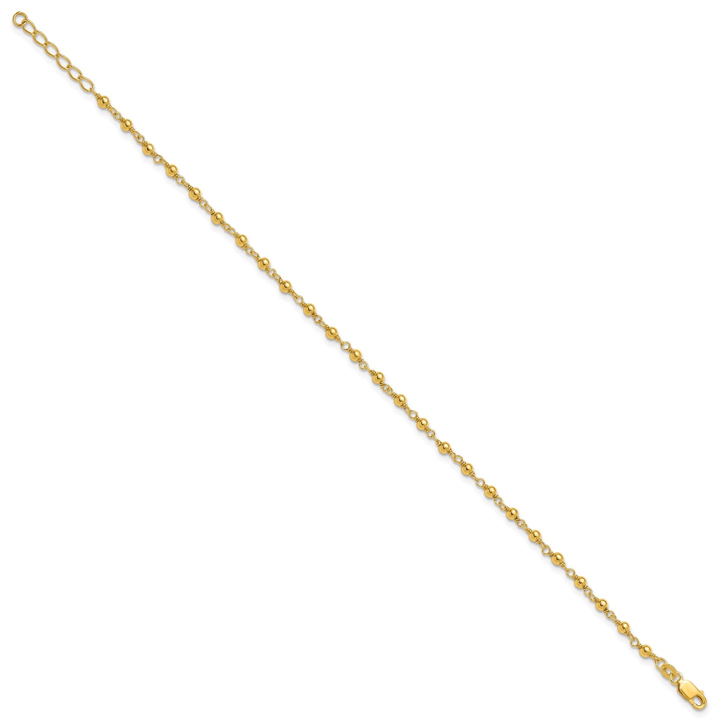 Sterling Silver Gold-tone Beaded 9 inch Plus 1 inch Extender - Total 10 inch Anklet