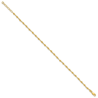 Sterling Silver Gold-tone Beaded 9 inch Plus 1 inch Extender - Total 10 inch Anklet