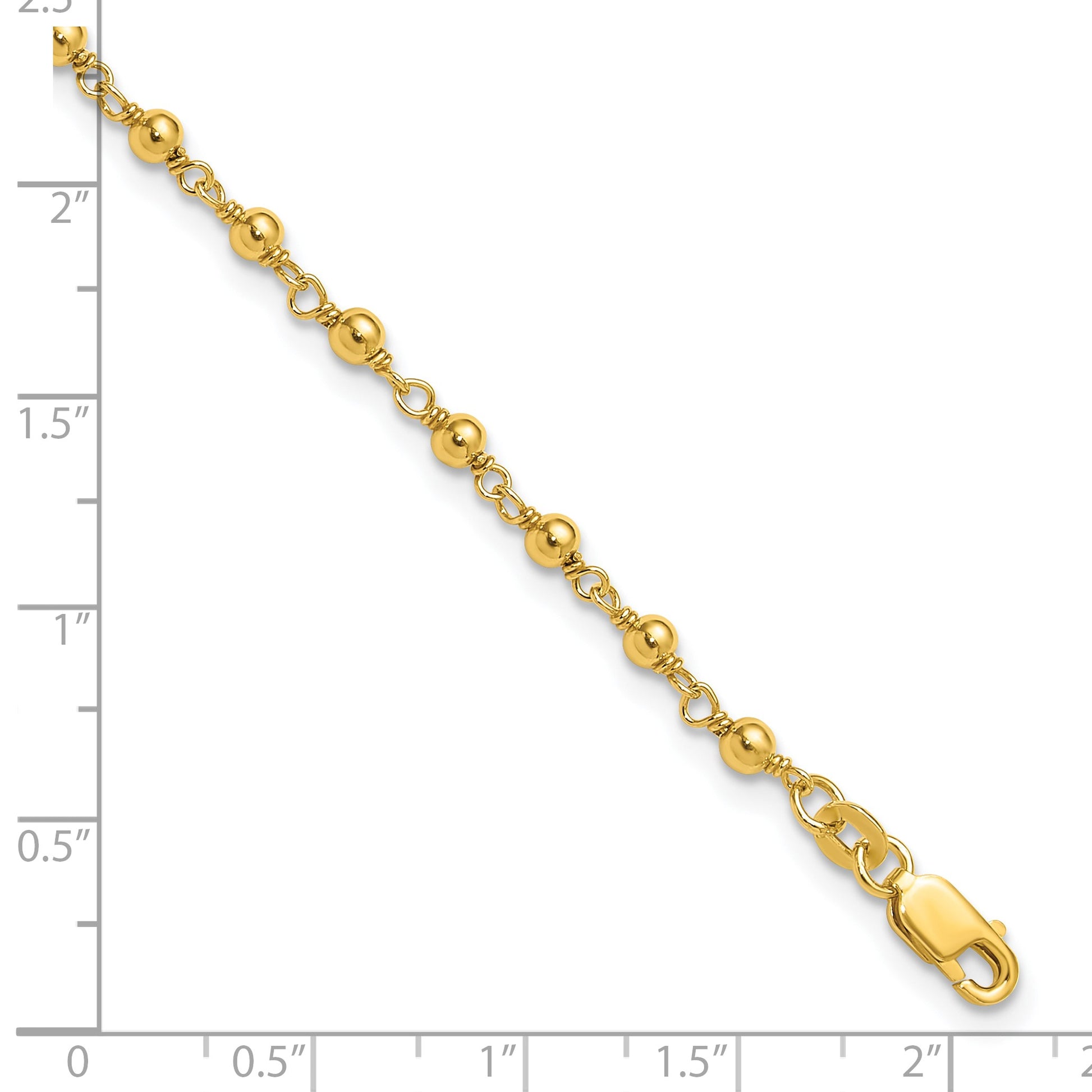 Sterling Silver Gold-tone Beaded 9 inch Plus 1 inch Extender - Total 10 inch Anklet