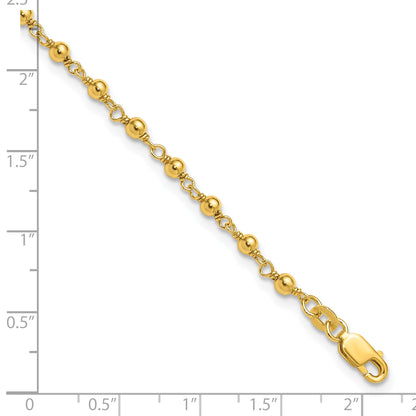 Sterling Silver Gold-tone Beaded 9 inch Plus 1 inch Extender - Total 10 inch Anklet