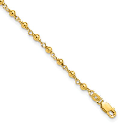 Sterling Silver Gold-tone Beaded 9 inch Plus 1 inch Extender - Total 10 inch Anklet