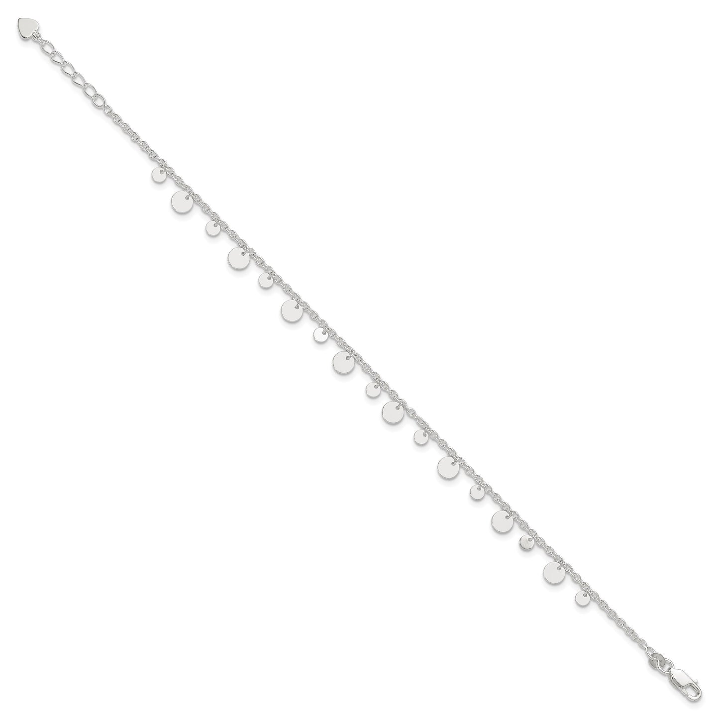Sterling Silver Circle Disc 9 inch Plus 1 inch Extender - Total 10 inch Anklet