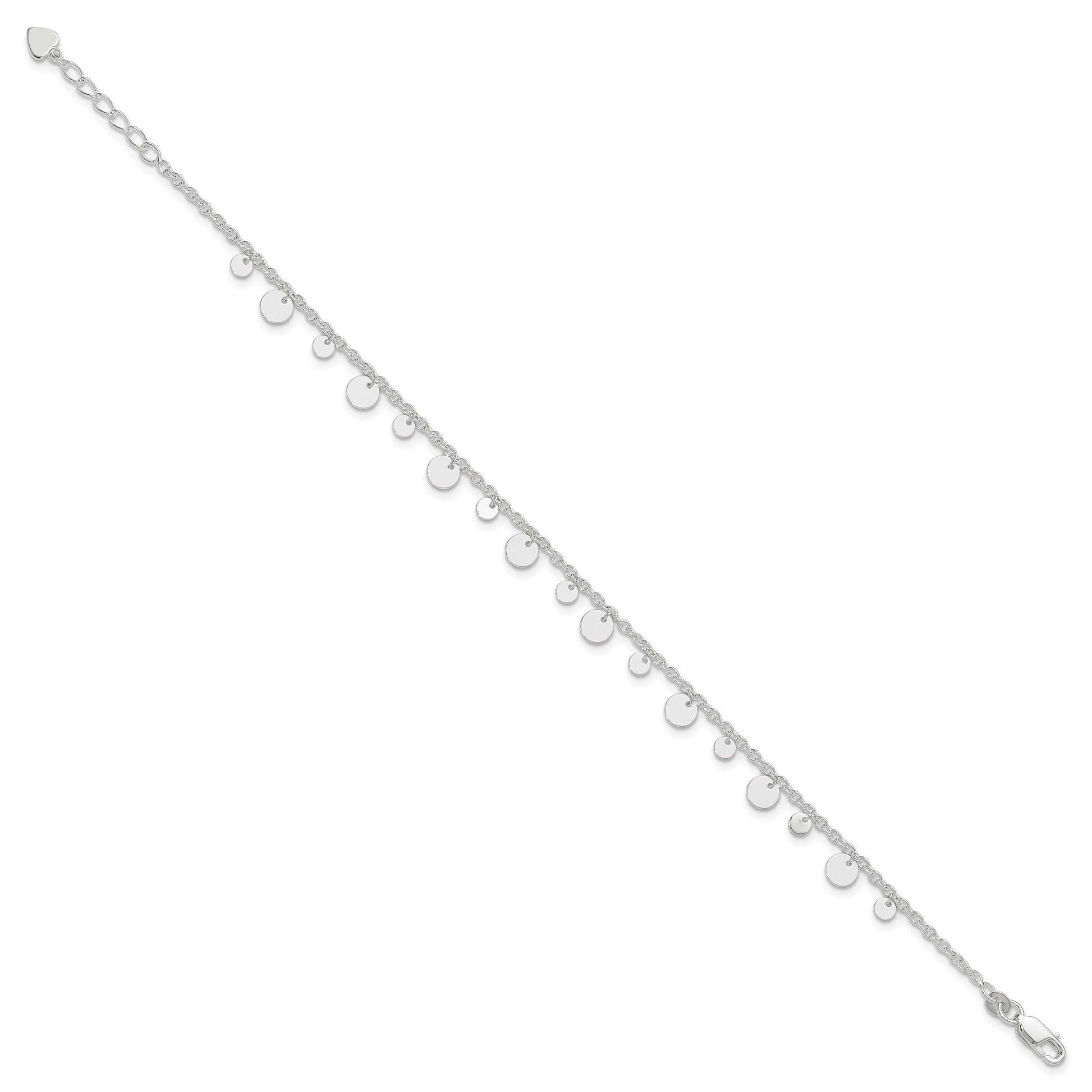 Sterling Silver Circle Disc 9 inch Plus 1 inch Extender - Total 10 inch Anklet