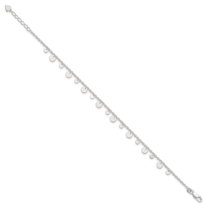 Sterling Silver Circle Disc 9 inch Plus 1 inch Extender - Total 10 inch Anklet