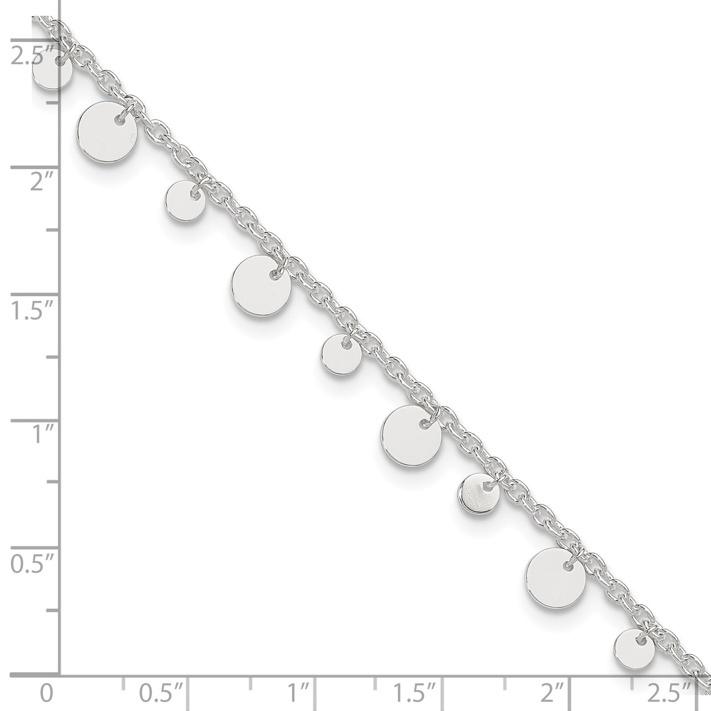 Sterling Silver Circle Disc 9 inch Plus 1 inch Extender - Total 10 inch Anklet