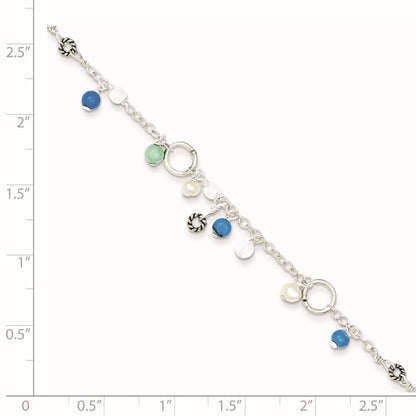 Sterling Silver Turquoise/Clear Bead/FW Cultured Pearl Anklet