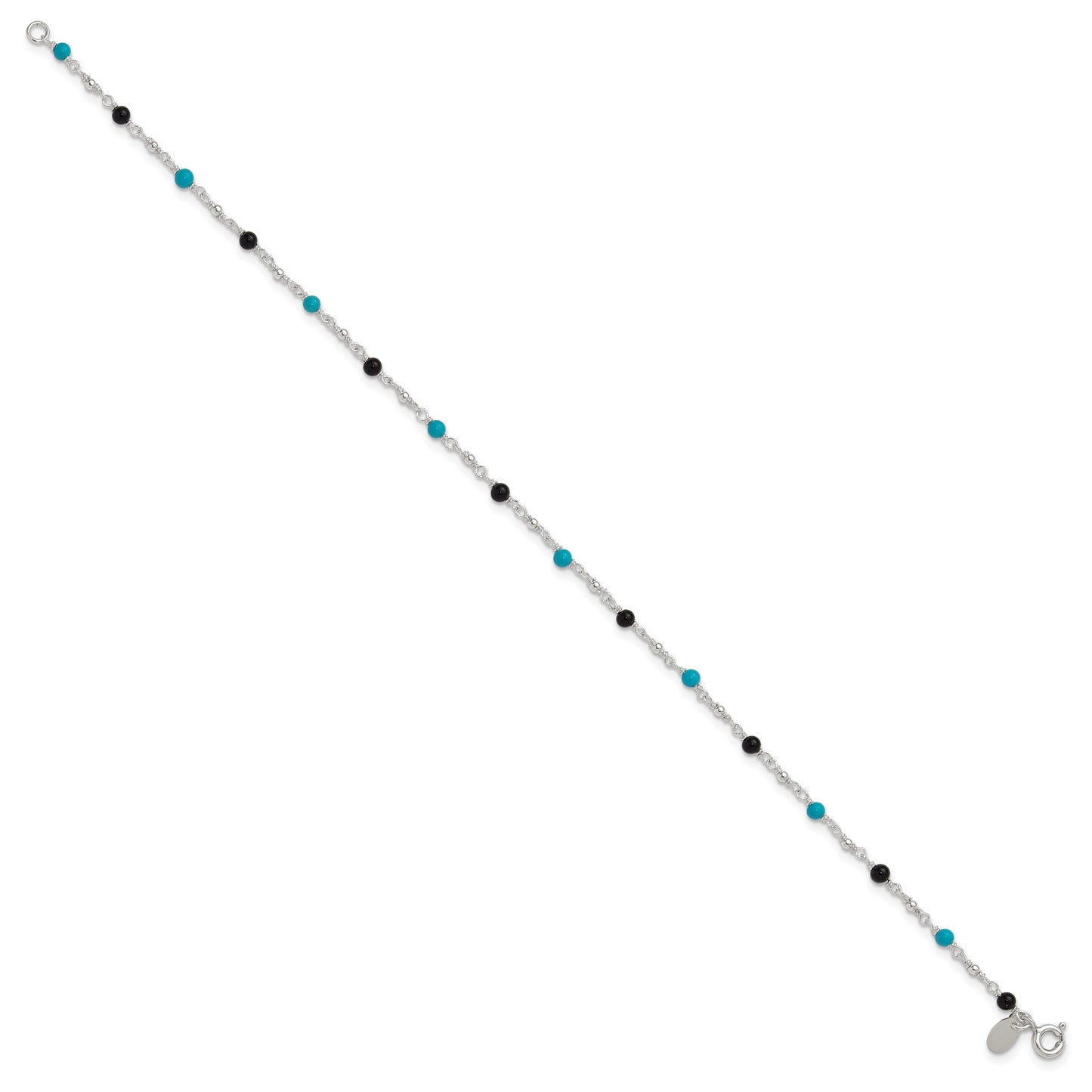 Sterling Silver Onyx/Turquoise Beads Anklet