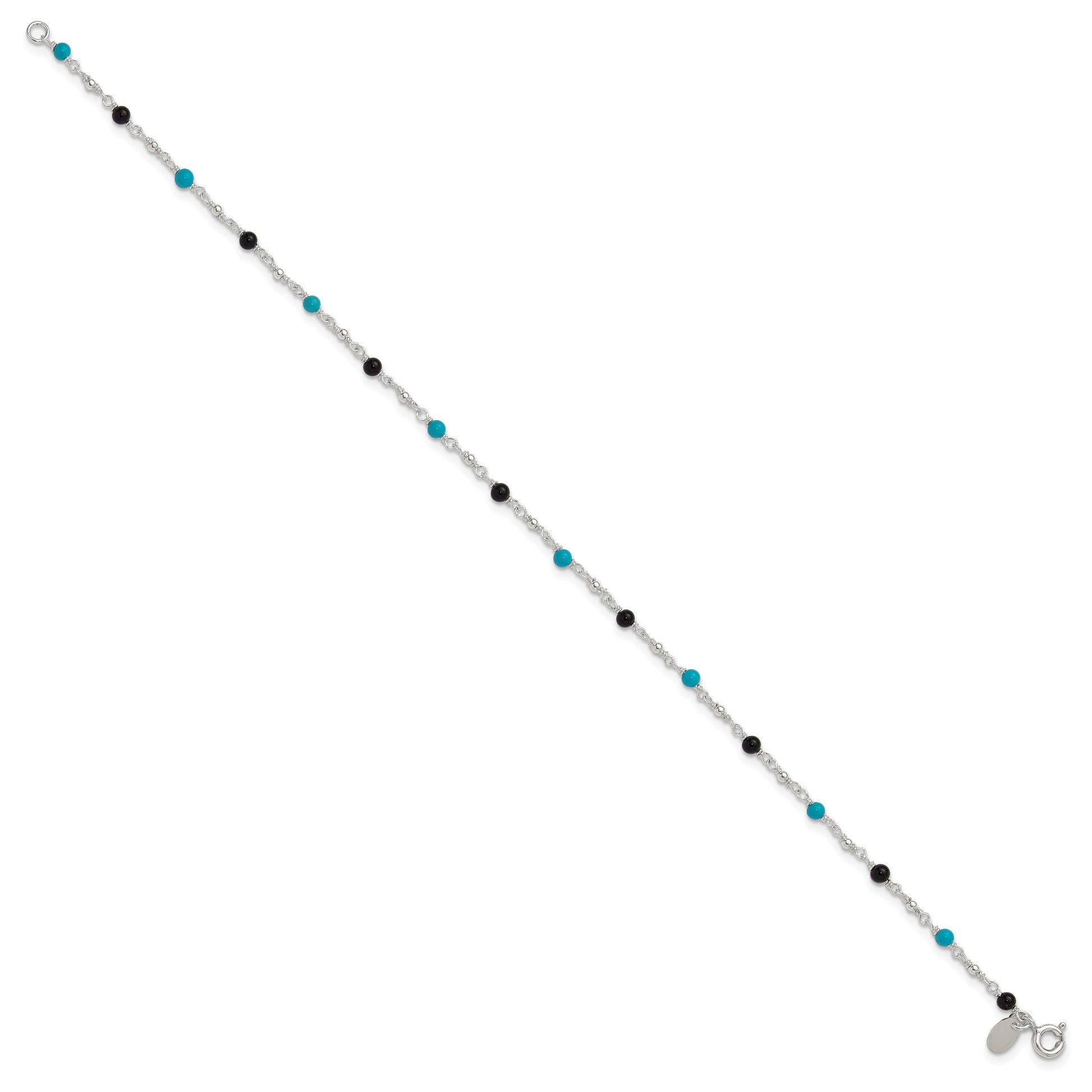Sterling Silver Onyx/Turquoise Beads Anklet
