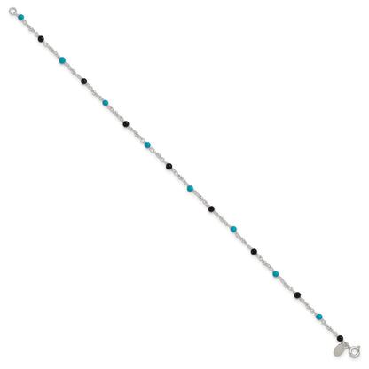 Sterling Silver Onyx/Turquoise Beads Anklet