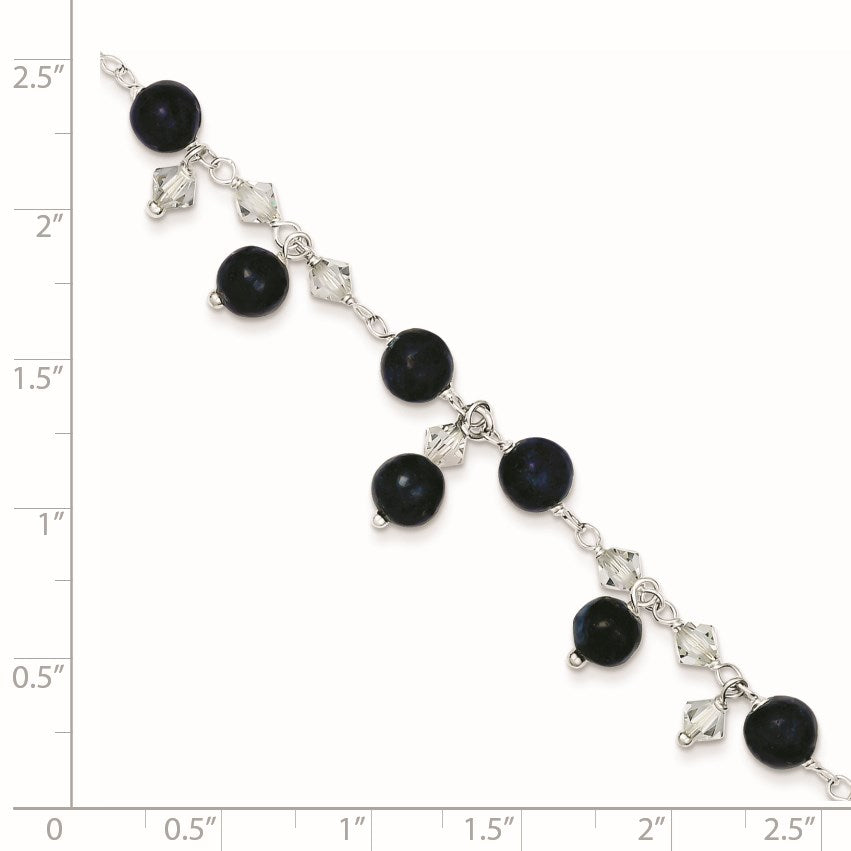 Sterling Silver 9 inch Shadow Crystal & Lapis Anklet