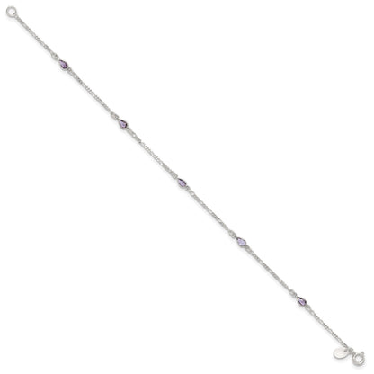 Sterling Silver Purple Glass Anklet