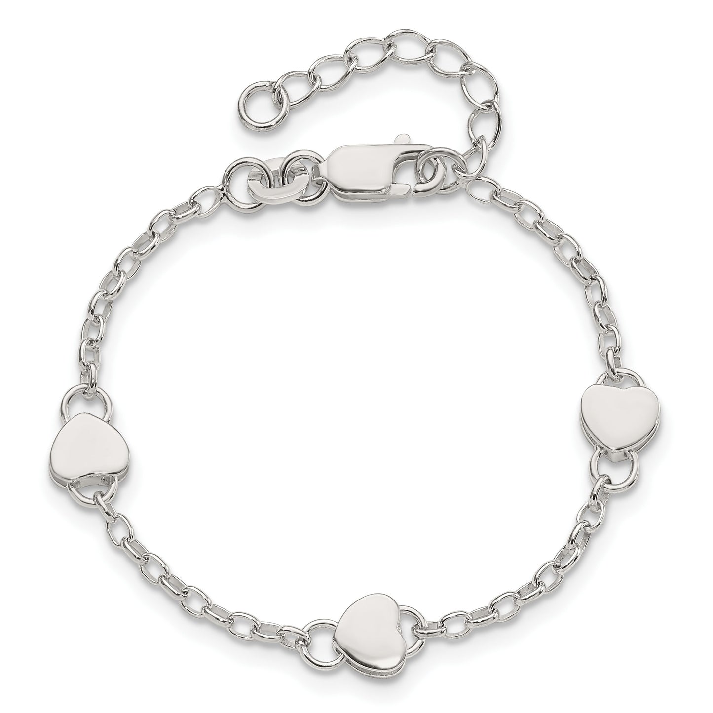 Sterling Silver Heart Childs 6 Inch Plus 1 Inch Ext. Bracelet