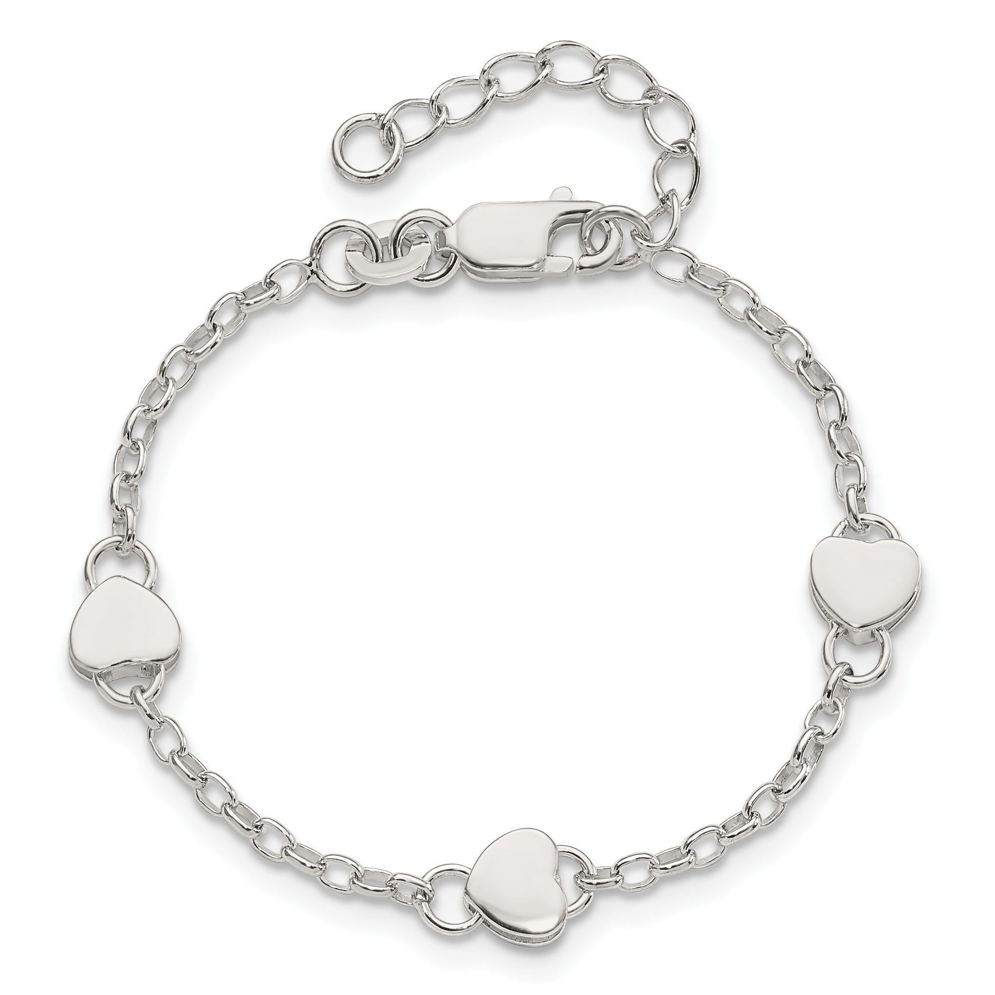 Sterling Silver Heart Childs 6 Inch Plus 1 Inch Ext. Bracelet