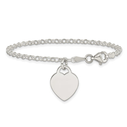 Sterling Silver Engraveable Heart 6 in Childs Bracelet
