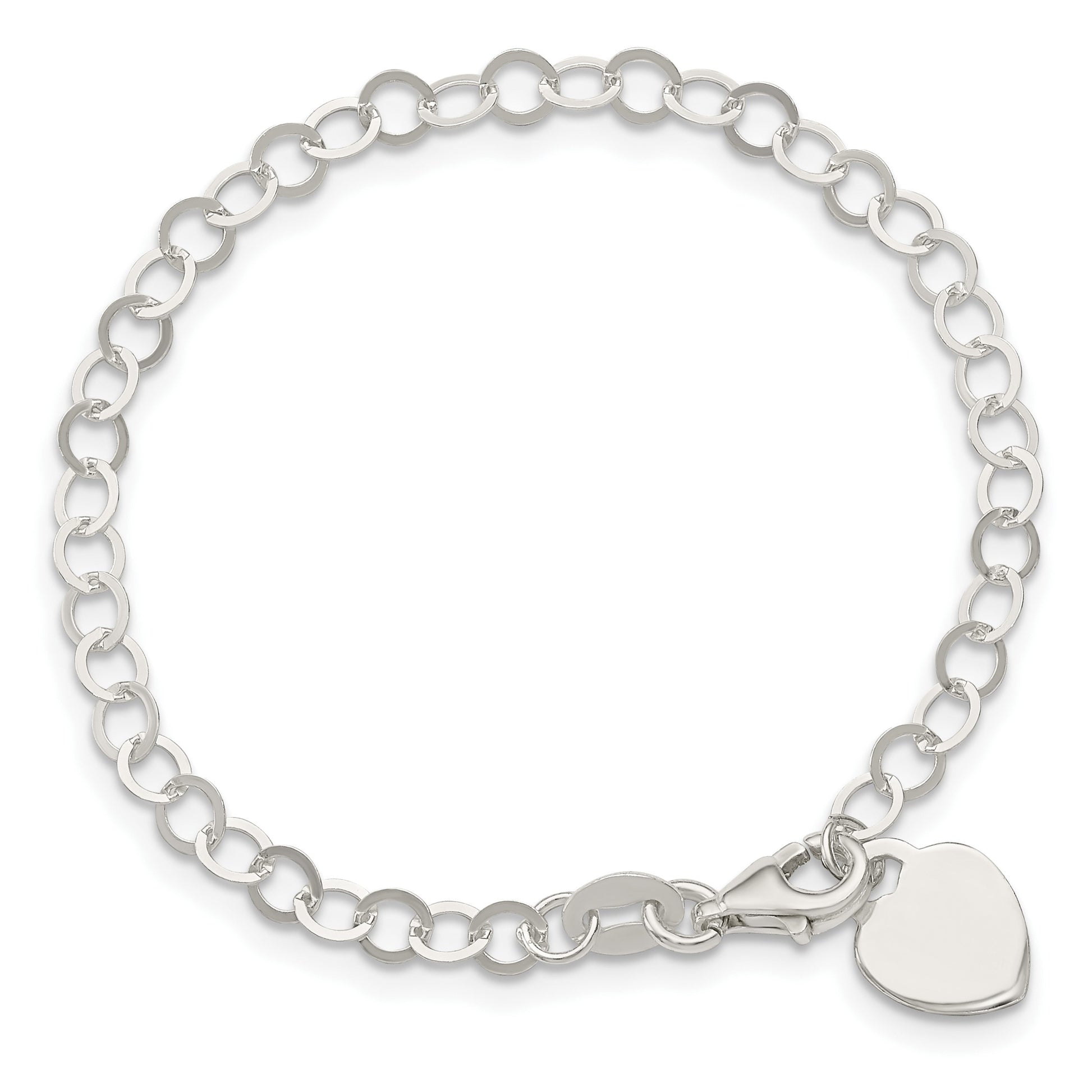 Sterling Silver Engraveable Heart Charm 7.25 inch Bracelet