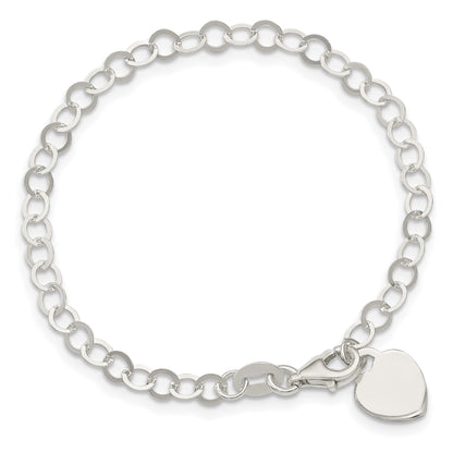 Sterling Silver Engraveable Heart Charm 7.25 inch Bracelet