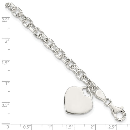 Sterling Silver 1.5mm Engraveable Heart Charm Bracelet