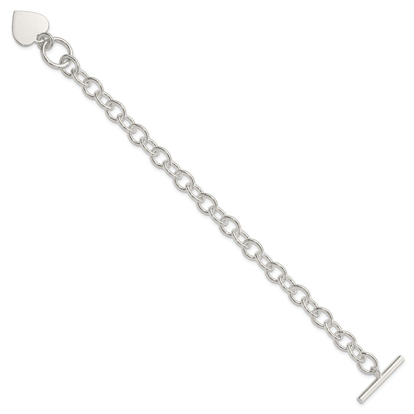 Sterling Silver Engraveable Heart Fancy Link Bracelet