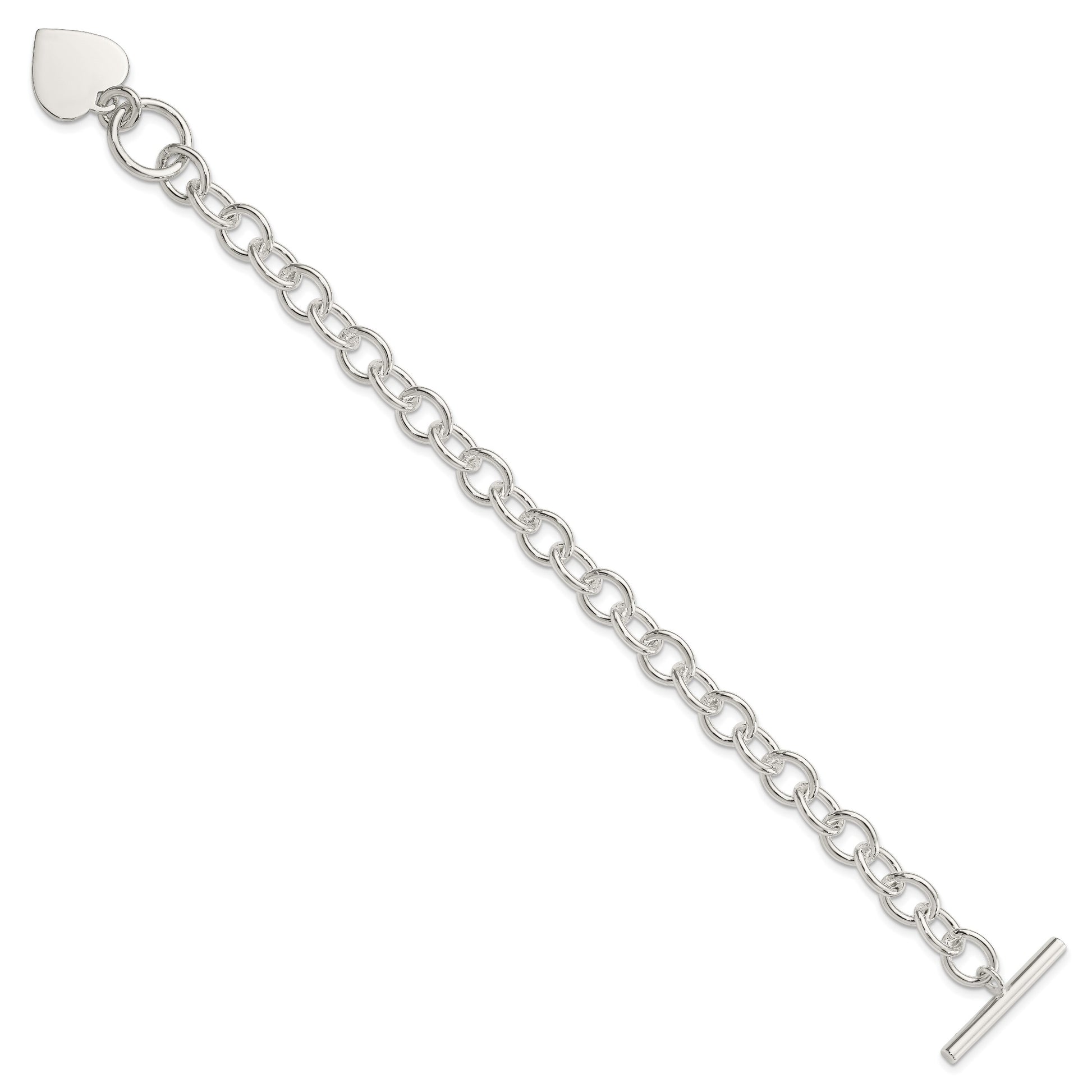 Sterling Silver Engraveable Heart Fancy Link Bracelet