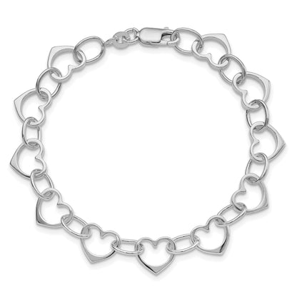 Sterling Silver Rhodium-plated Heart Link Bracelet