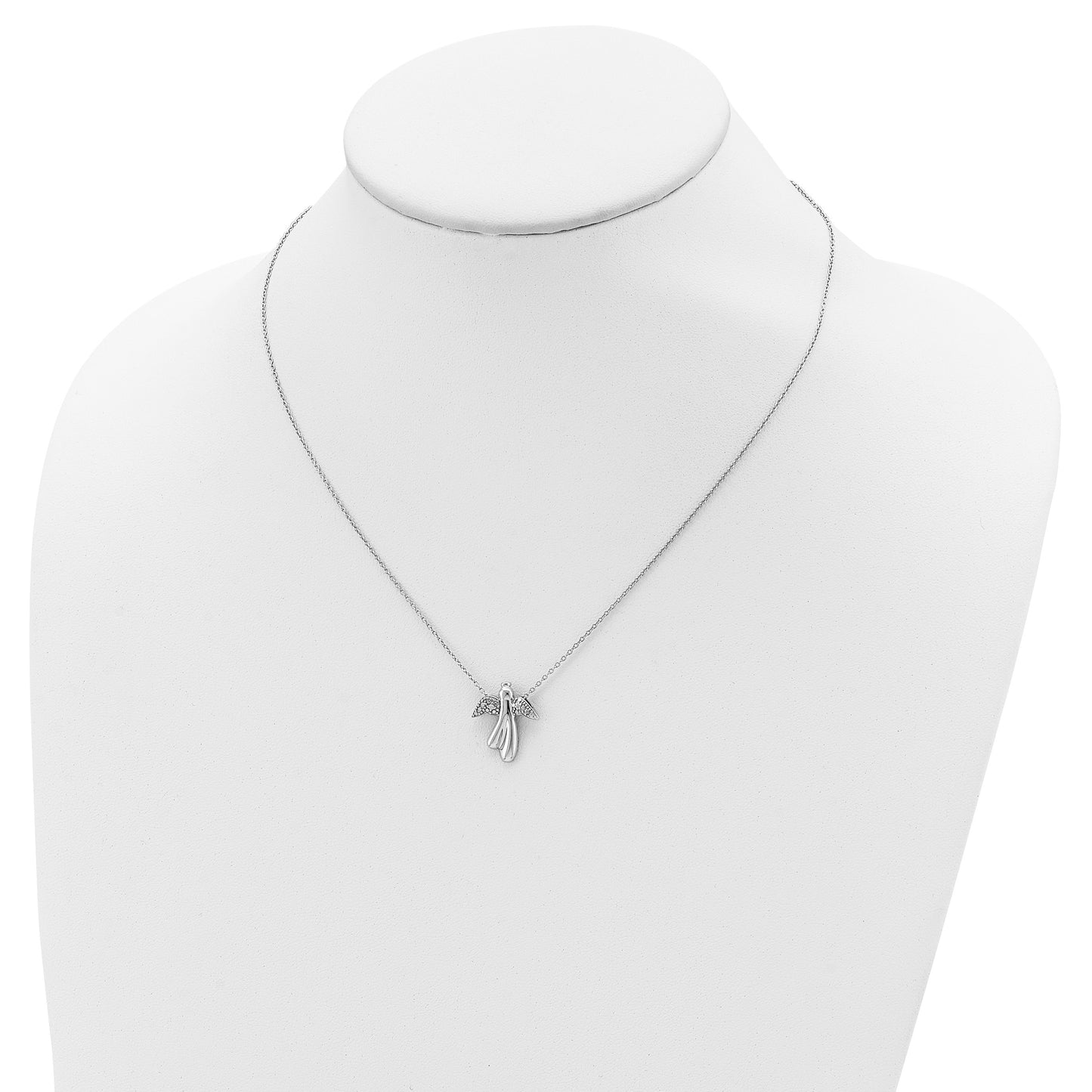 Sterling Silver Rhodium-plated Diamond Angel Necklace