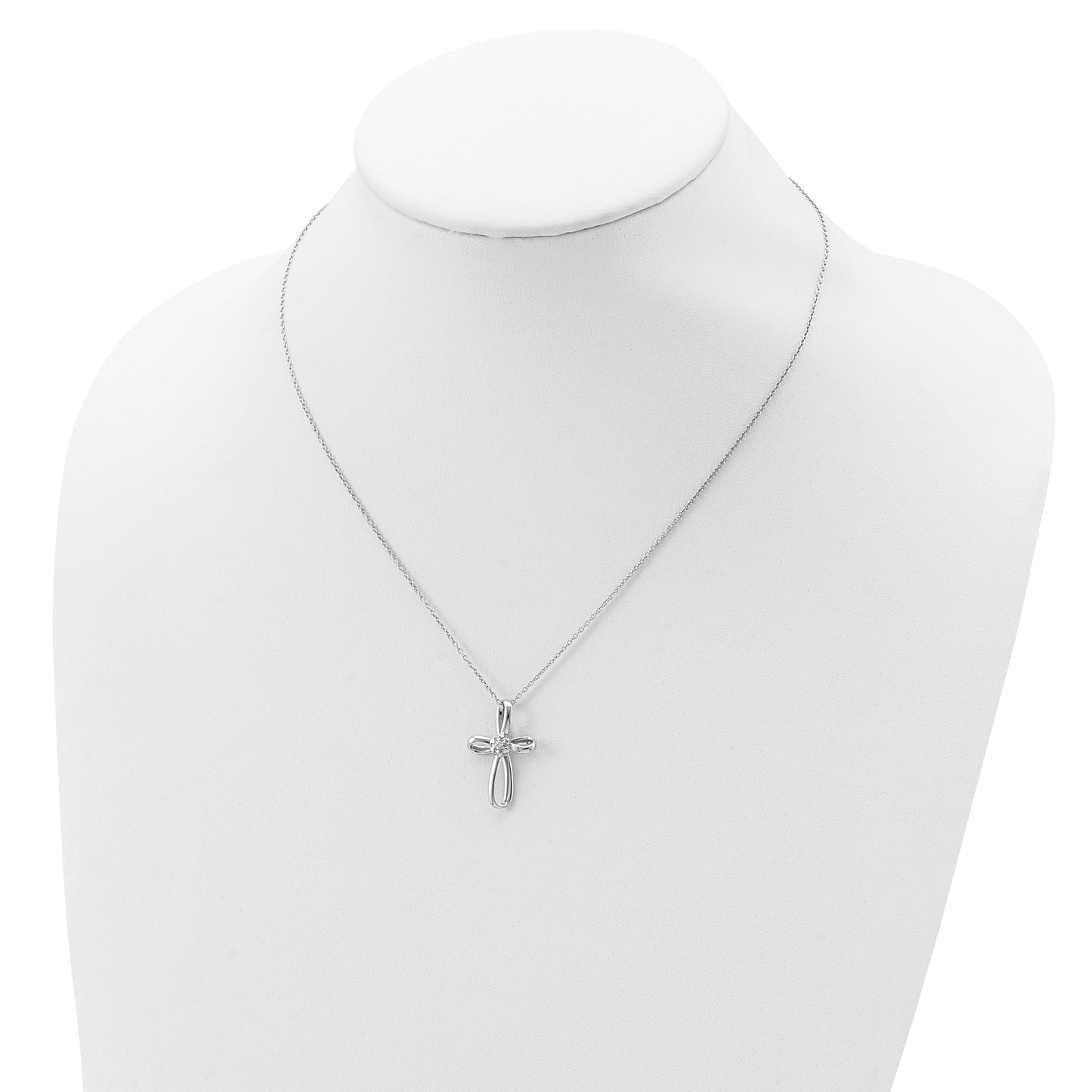 Sterling Silver Rhodium-plated Cross Diamond Necklace
