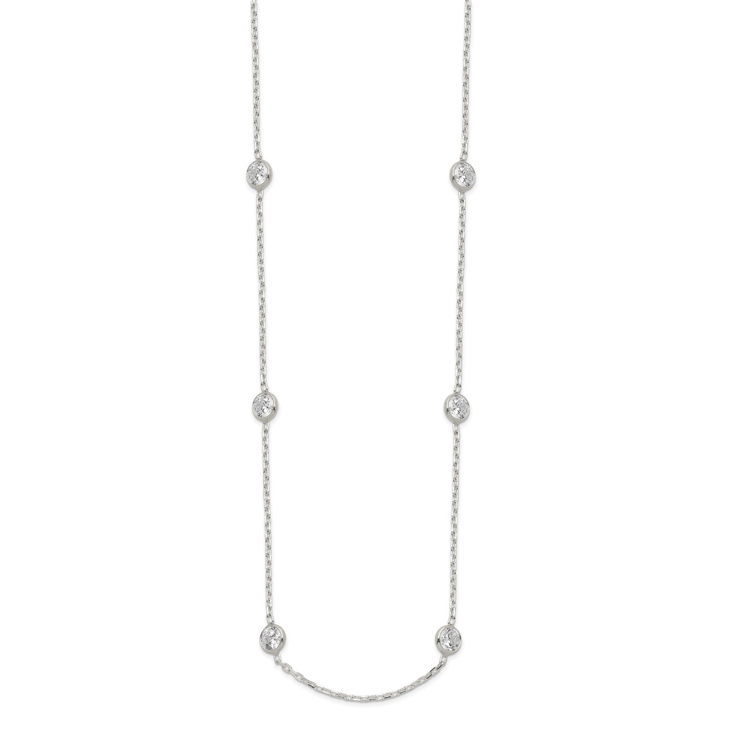 Sterling Silver 16 Inch w/2 in ext. 8-Station CZ Necklace