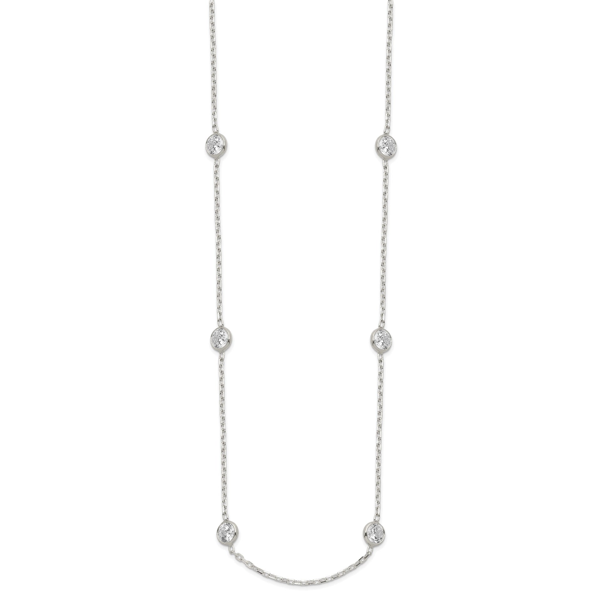 Sterling Silver 16 Inch w/2 in ext. 8-Station CZ Necklace