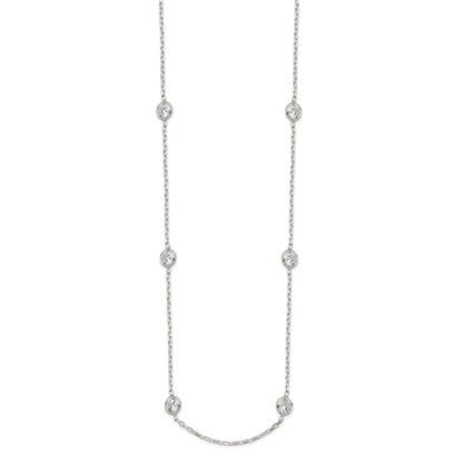 Sterling Silver 16 Inch w/2 in ext. 8-Station CZ Necklace